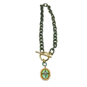 Anthropologie Tova Statement Toggle Chain Enamel Pendant Necklace